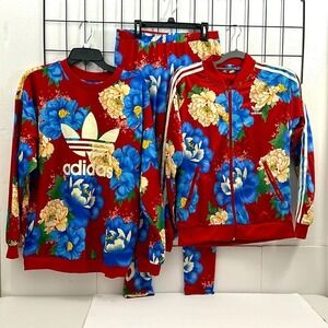 adidas Red Floral Track Jacket & Sweatshirt Set